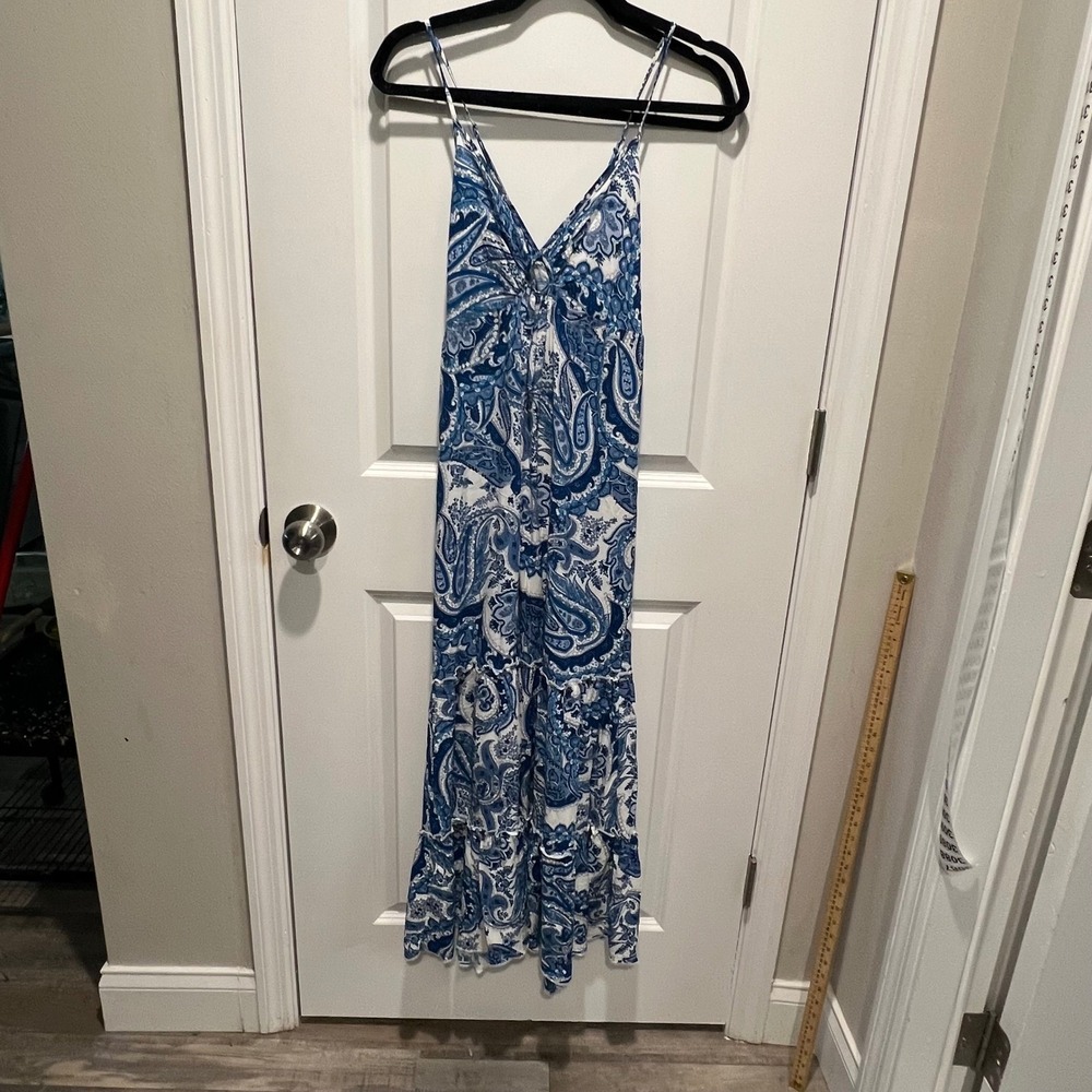 Liberty Love Womens Maxi Dress Paisley Blue White L